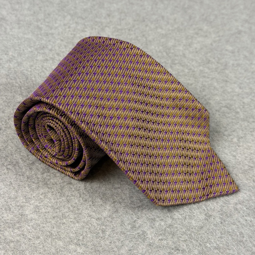 Vintage Garrick Anderson Purple Gold Geometric Silk Necktie Mens Tie 58x3.9"